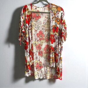 Maurices White Kimono with Red and Pink Floral Design
